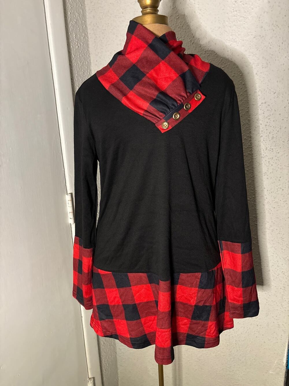 Miusey Plaid Cowlneck Long Sleeve Blouse S Academia Classic Preppy Print NEW